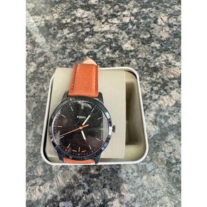 Fossil Minimalist Mens Watch Black Dial Brown Leather Strap FS5305 NEW
